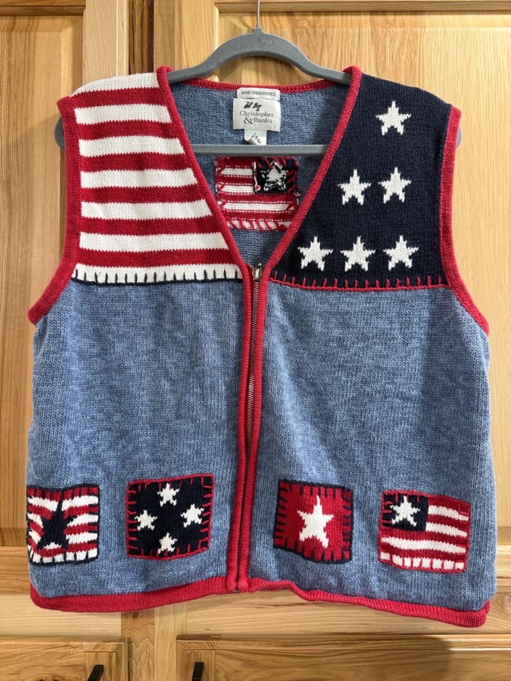 Christopher & Banks Vintage Americana Grannycore Patriotic Patchwork Vest Size L